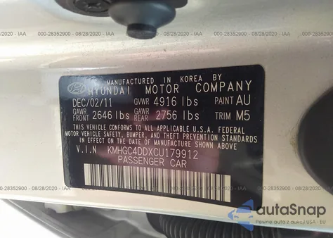 2012 Hyundai Genesis 3.8 from USA, damaged, VIN KMHGC4DDXCU179912